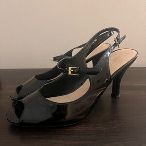 Franco Sarto Black Patent Slingback Heels